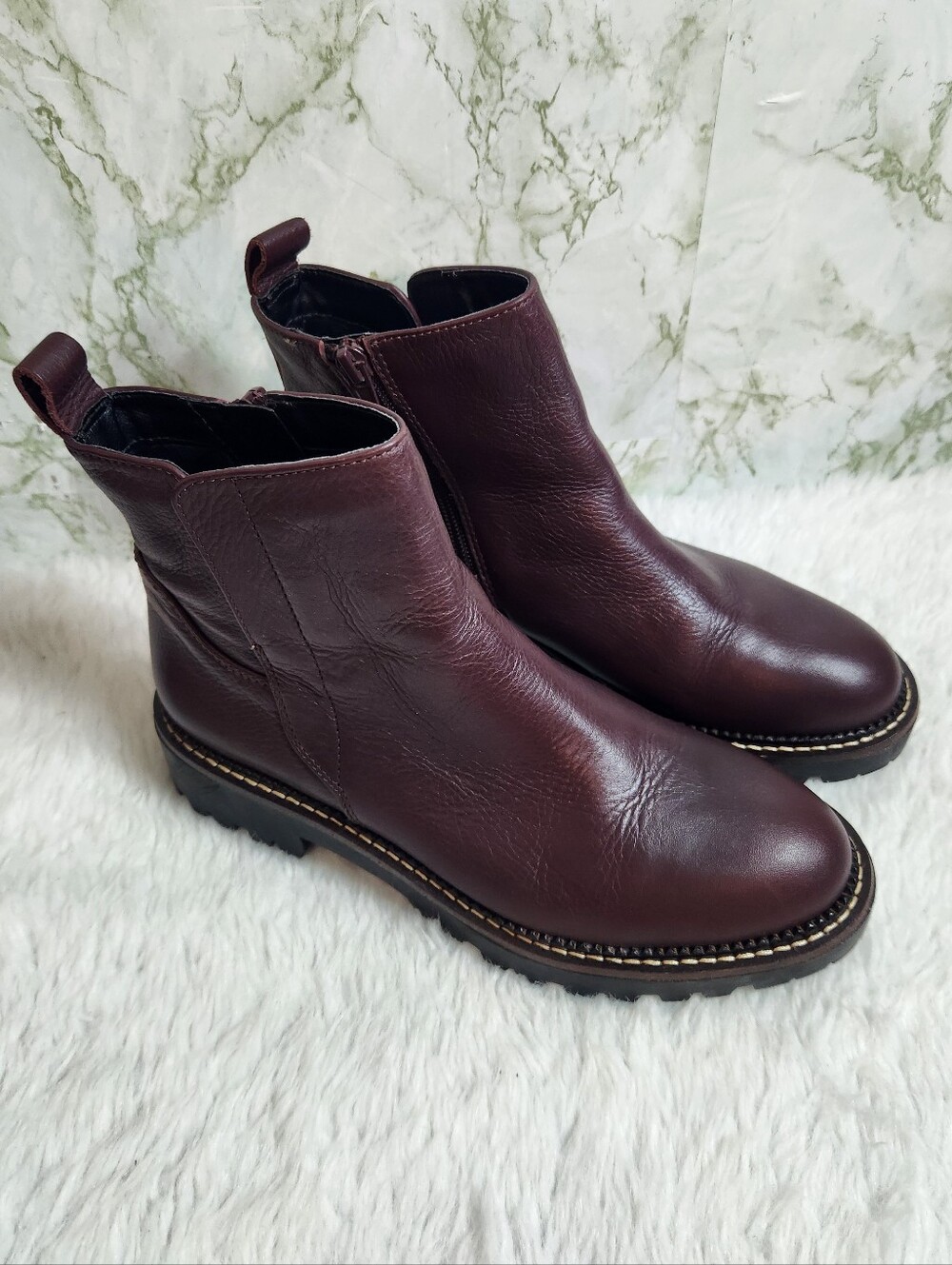 NORDSTROM Zip Leather Wine Color Ankle Boots